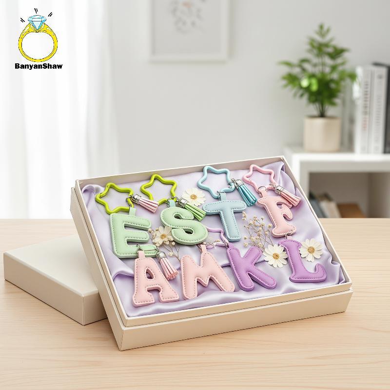 [BANY] Bonito Az Inicial Kawaii Estrela Chaveiro Couro sel Pingente Bolsa Portátil Charme Para Mulheres Transporte Diári