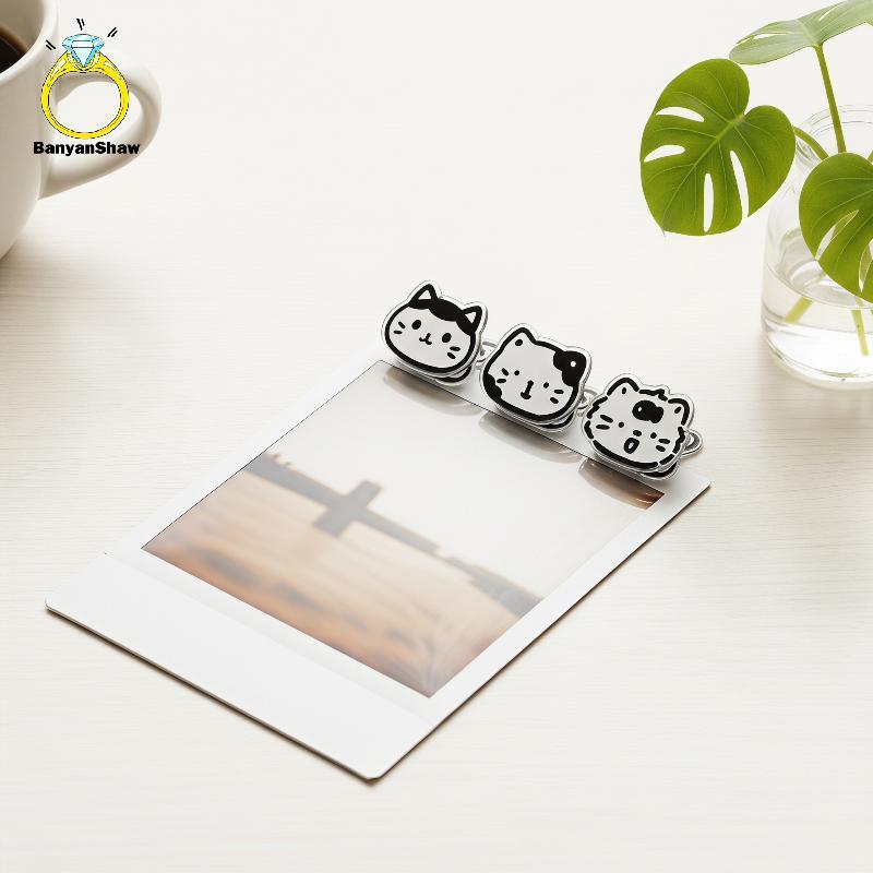 [BANY] 9 Peças Clipes De Vedação Acrílicos De Gato De Desenho Animado Kawaii Dupla Face Padrão HD Para Meninas Sna Bolsa