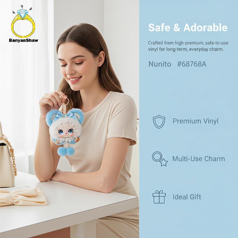 [BANY] Kawaii Fofo Orelha De Coelho Chaveiro De Pelúcia Rosto De Vinil Macio Bonito Boneca Pingente Para Bolsa Bapa Deco