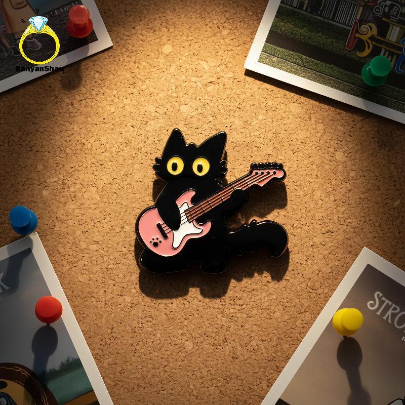 [BANY] Alfinete Esmaltado De Gato Kawaii Ro Broche De Música De Guitarra Emblema Acabamento Requintado Alfinetes De Lape