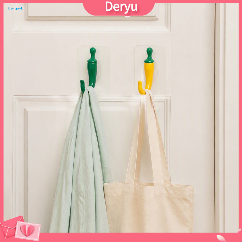Adhesive Wall Hooks Heavy Duty Hanging 2pcs Chili Shape – Cute Punch-free Hangers for Kitchen Bathroom Entryway Strong