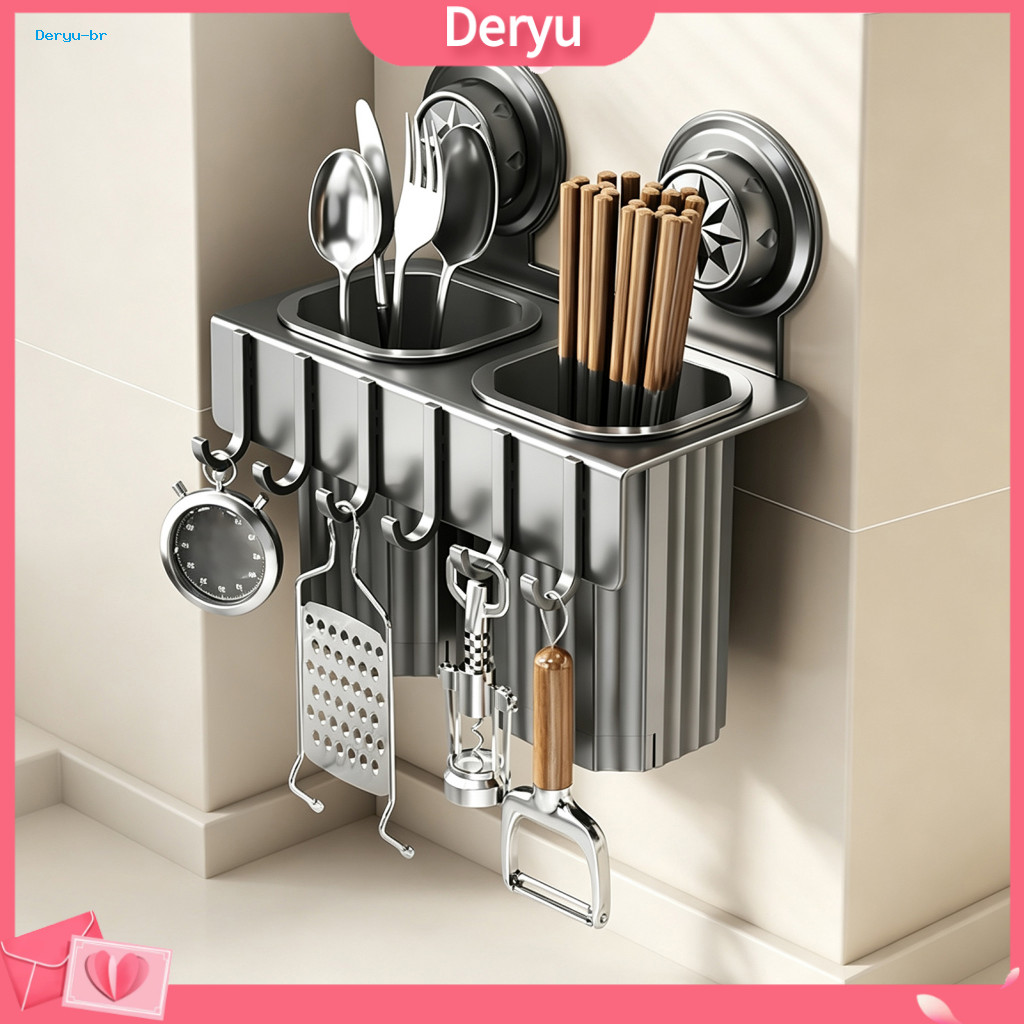 Kitchen Storage Rack Wall-mounted Suction Cup Chopstick Cutter Heavy Duty Rust-proof Carbon Steel Utensil Cutlery Organi