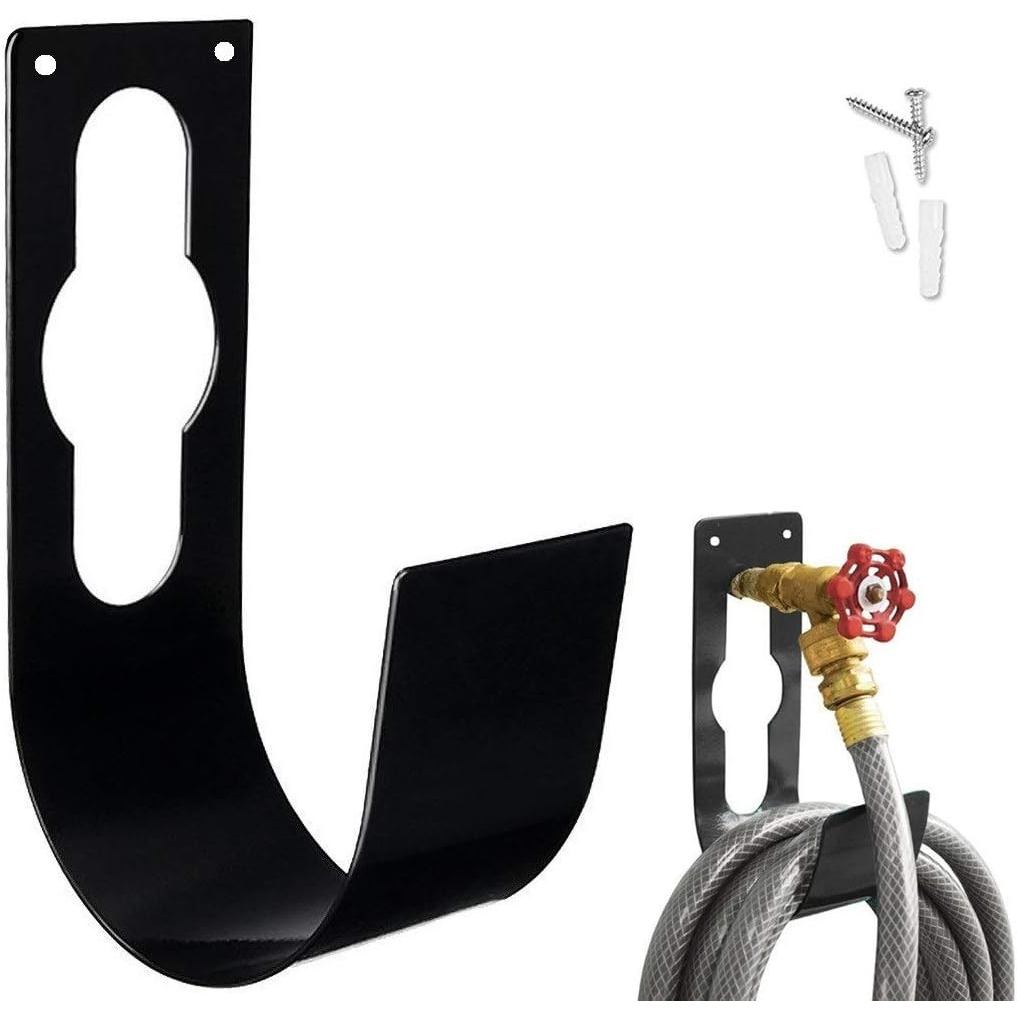 Garden Hose Hanger Wall Mount Heavy Duty Hose Holder Hook for 150ft 100ft 75ft 50ft Expandable Hose (Large, Black)