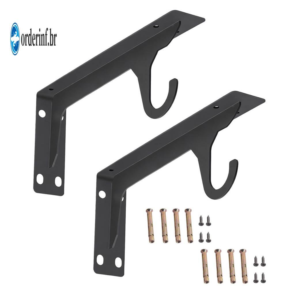 Heavy Duty Shelving Brackets Kitchen 1 or 2 Pcs Steel Shelf with Hooks – Strong Wall Support for Home Office Garage Ea