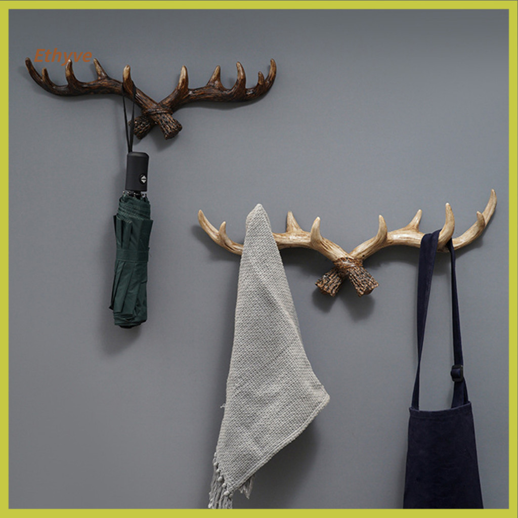 Deer Antler Coat Hook Resin Vintage Wall Rustic Farmhouse Heavy Duty Mounted Hanger for Coats Bags Hats Towels – Durab