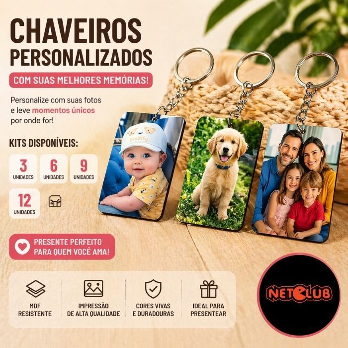 Chaveiros Personalizados com Foto em MDF 3mm – Lembrancinha, Presente Sublimado