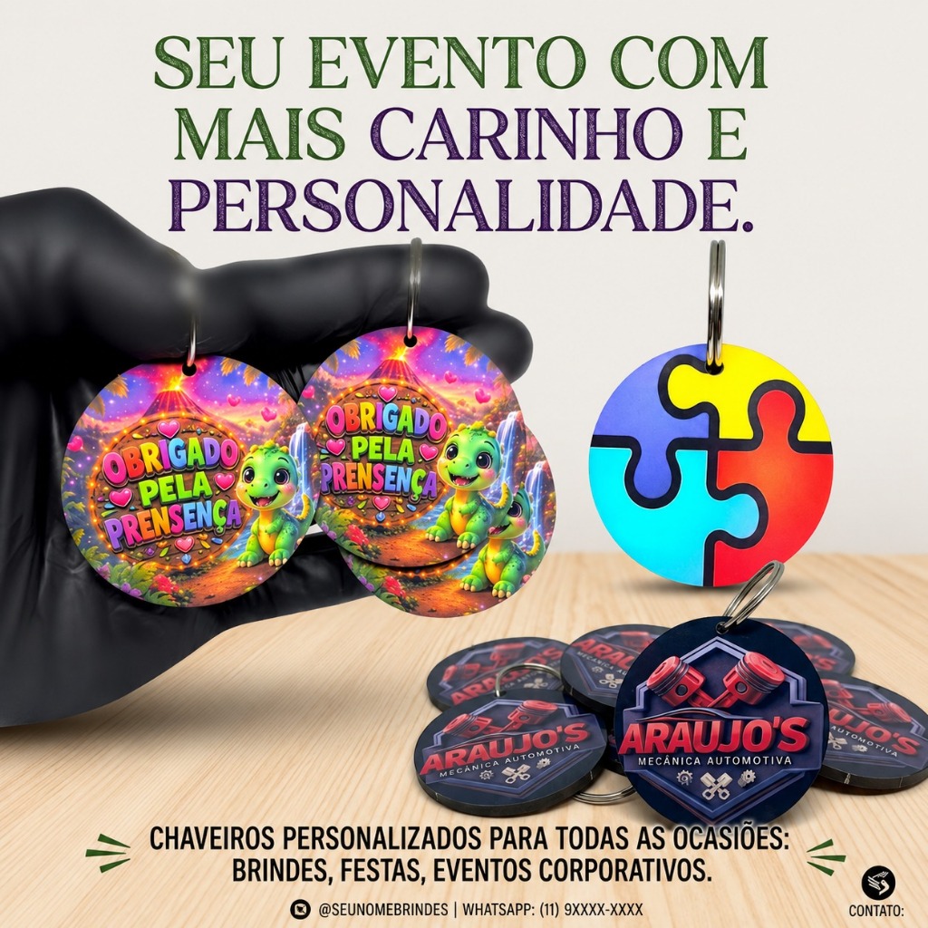 Chaveiro Personalizado com Foto e Logo da Empresa | MDF Sublimado 5cm | Brindes, Eventos e Lembrancinhas