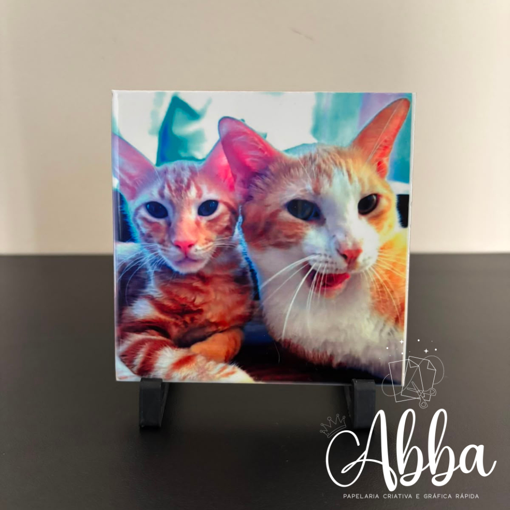 Azulejo Personalizado com Foto e Suporte 10x10cm - Porta Retrato Sublimado Logomarca Frase Decoração Presente Lembrança