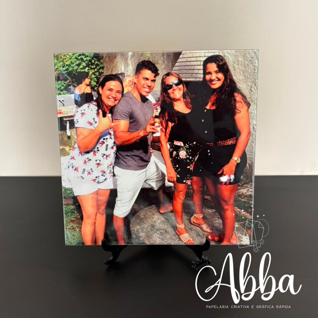 Azulejo Personalizado com Foto e Suporte 15x15cm - Porta Retrato Sublimado Logomarca Frase Decoração Presente Lembrança
