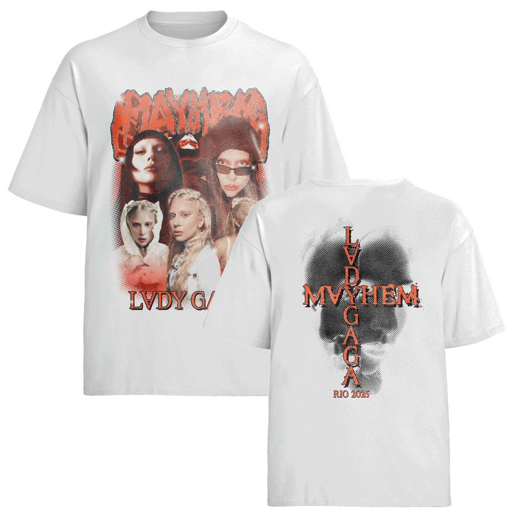 Camiseta Premium em Algodão Puro SISI Camiseta Algodão Unissex Tshirt Lady Gaga Rio 2025 Frente e Costas Graphic Tee
