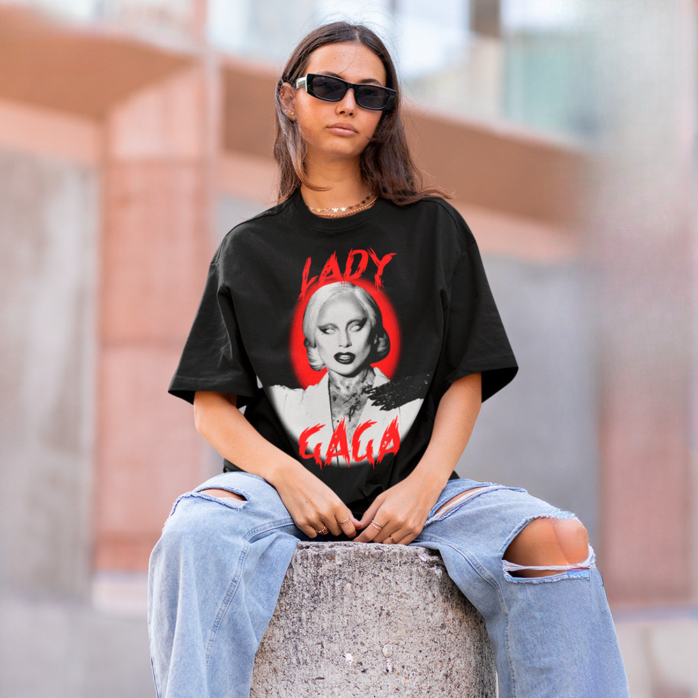Camiseta Premium em Algodão Puro SISI Basica e OVERSIZED Lady Gaga Eyes White Cantora Norte-Americana Tee Unissex