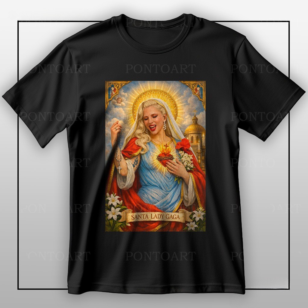 [Camiseta Premium em Algodão Puro]SISI Camiseta Santa Lady Gaga Blusa Camisa 100% Algodão