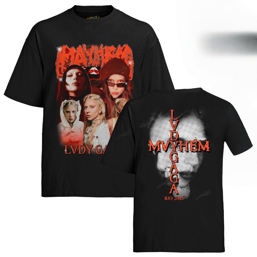 [Camiseta Premium em Algodão Puro]SISI Camiseta Algodão Unissex Tshirt Lady Gaga Rio 2026 Frente e Costas Graphic Tee