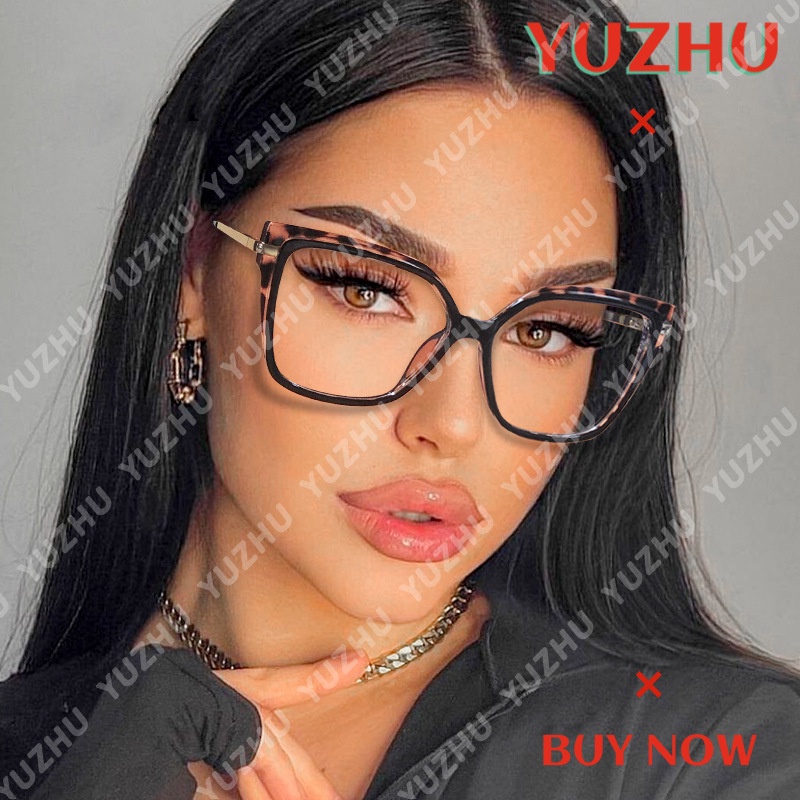 (YUZHU) Óculos De Moda Ocidental Square Eyeglass for Women INS Style Color-block Anti Blue Light Eyeglasses