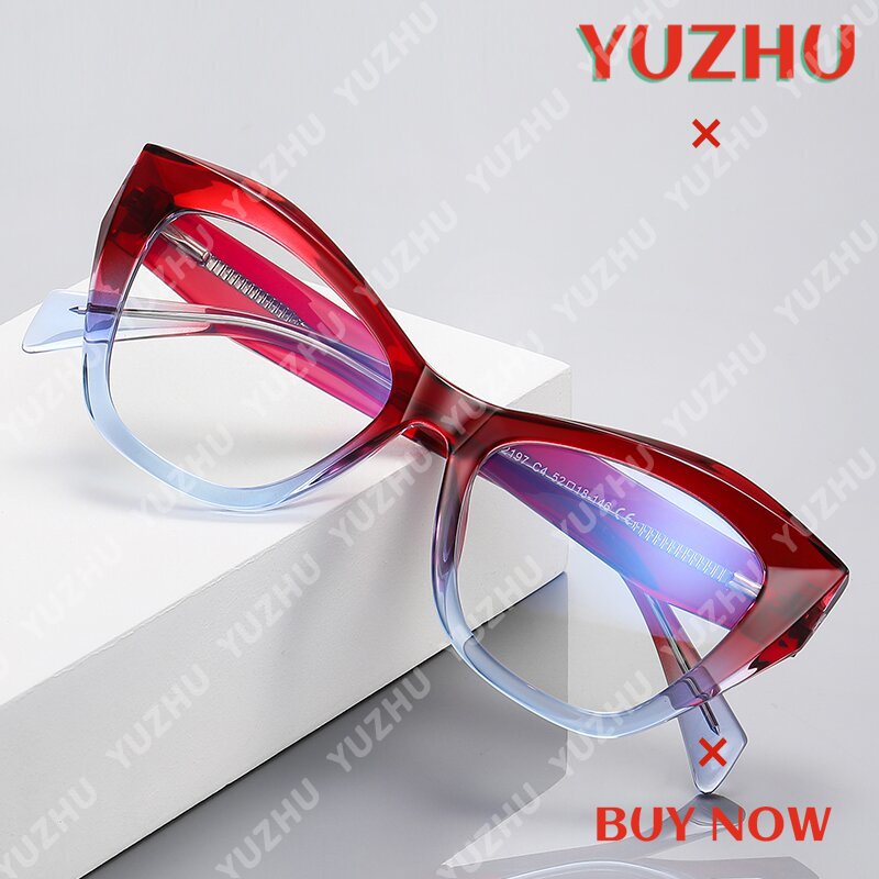 (YUZHU) TR90 Óculos Anti-Azul Light Eyeglass INS Style Gradient Color Thick Frame Óptico De Olho De Gato Para Mulheres