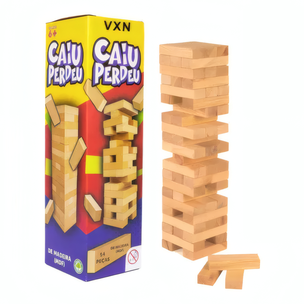 Jogo Educativo Torre de Blocos MDF 54 Peças Infantil Raciocínio e Coordenação