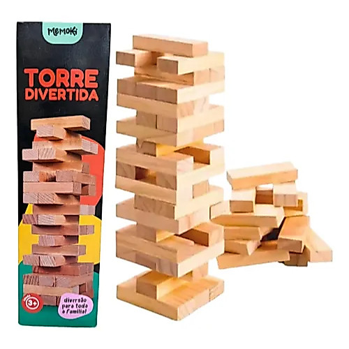 Jogo Torre Caiu Perdeu 54 Peças MDF Madeira Brinquedo Educativo Infantil Equilíbrio Coordenação