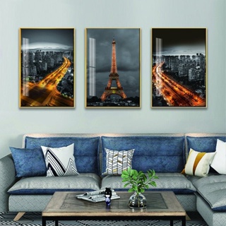 Quadro decorativo 3 peças 40x60 Abstrato Paris fundo preto torre Eiffel decoração mdf para casa sala quarto hall interiores md116