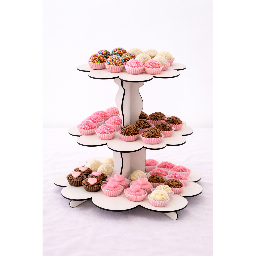 Suporte Torre Porta Doces de 3 andares em MDF 3mm/ Decoração para aniversário Porta brigadeiro cupcakes Bandeja Nuvem