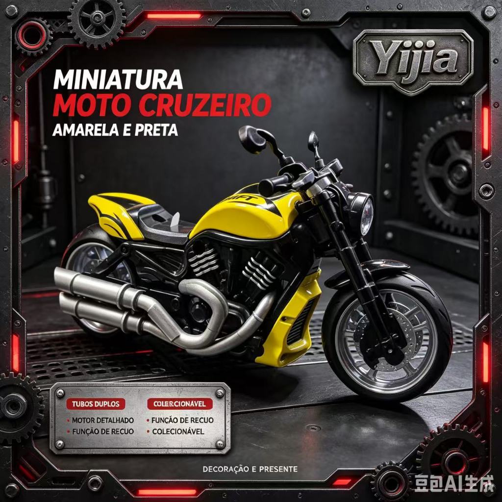 Miniatura Moto Harley Davidson Escala 1:32 Liga de Alumínio com Fricção, Luz e Som