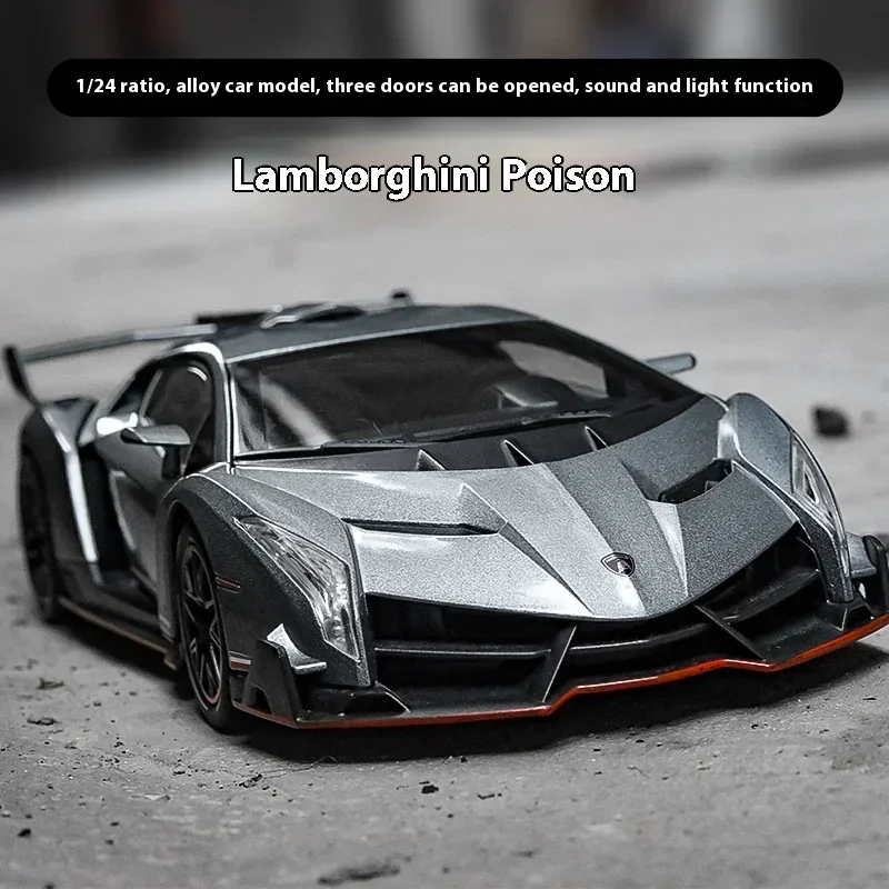 1:24 Lamborghini Veneno em miniatura brinquedo carros esportivos liga diecast supercars som luz portas abertas puxar