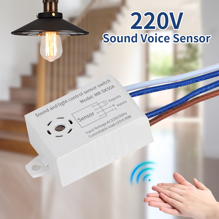 Interruptor de sensor de luz e som interno AXUS 220V para LED, módulo de controle de voz automático liga/desliga
