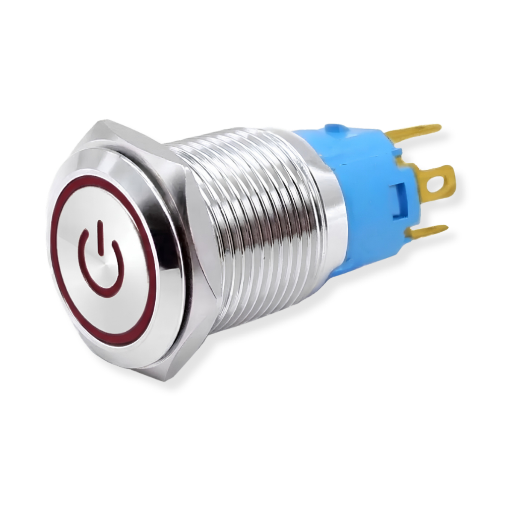 Interruptor Painel Inox LED Vermelho Com Trava Para Caixa Bob Som Automotivo Paredão 19mm
