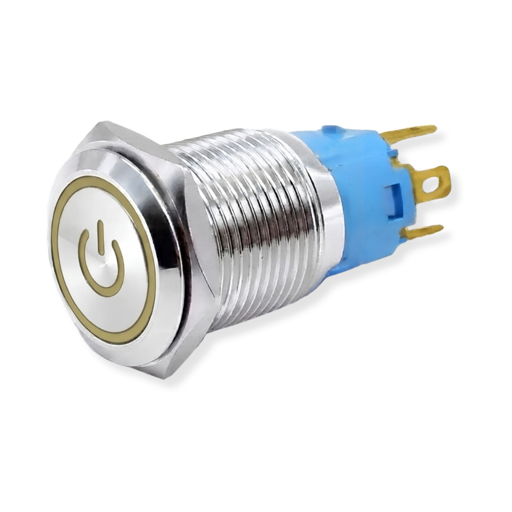 Chave Liga Desliga Inox LED Amarelo Para Fonte Usina Módulo Som Automotivo Painel Caixa Bob