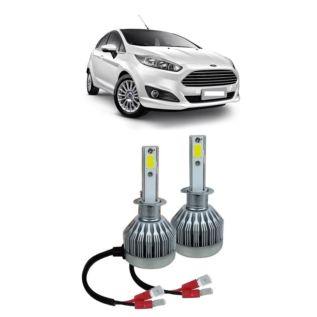 Par Lampada Super LED Farol Alto New Fiesta 2012 2013 2014 2015 2016 6000k H1