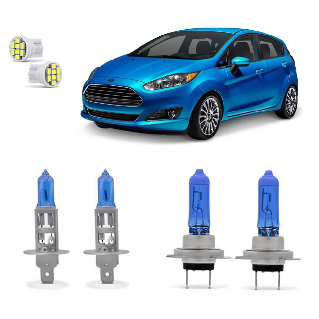 Kit 4 Lampada Super Branca Farol New Fiesta 2012 2013 2014 2015 2016 8500k H1 H7