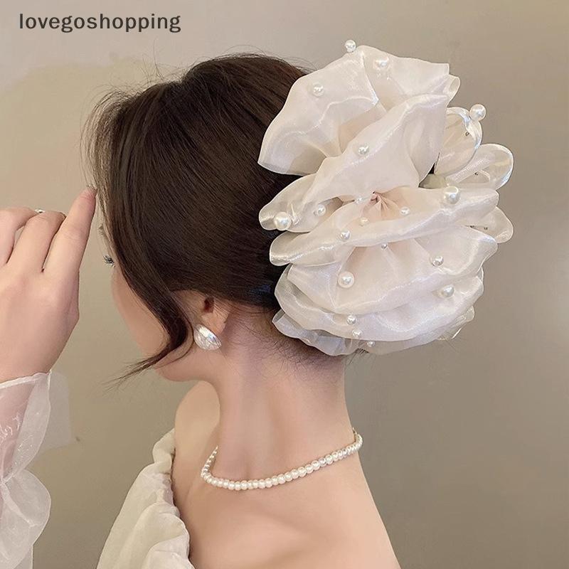 [lovego] Verão Doce Multicamadas Malha Tule Grande Arco Grampos De Garra De Cabelo Para Mulheres Elegante Laço Rabo De C