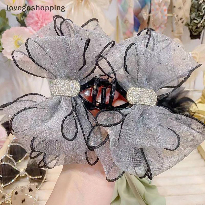 [lovego] Estilo Coreano Malha Arco Strass Garra De Cabelo Vintage Elegante Grampo Grampos De Tubarão Para Mulheres Moda