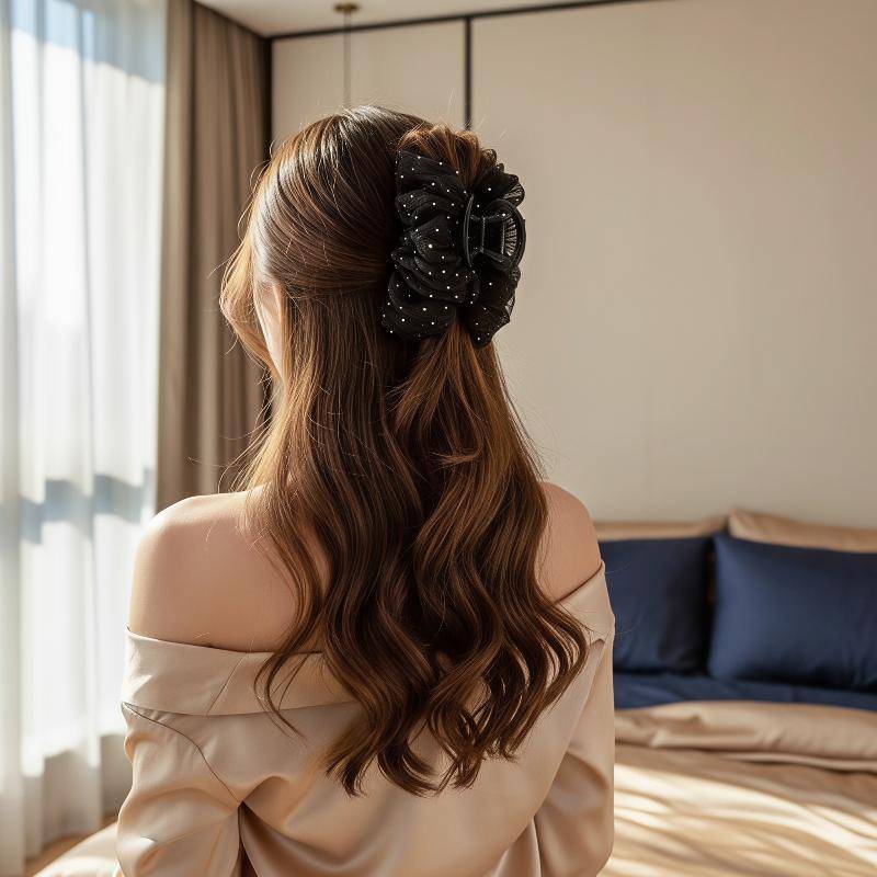 [Fel] Criativo Malha Arco Garra De Cabelo Clipe Dupla Face Bling Strass Glitter Acessório Para Meninas Presente De Anive