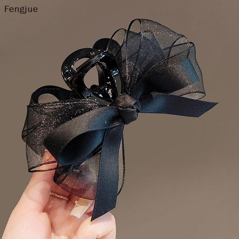 Fengjue Malha Arco Garras De Cabelo Clipe Grande Tubarão Garra Grampos Bowknot Hairpin Presilhas Para Rabo De Cavalo Fem