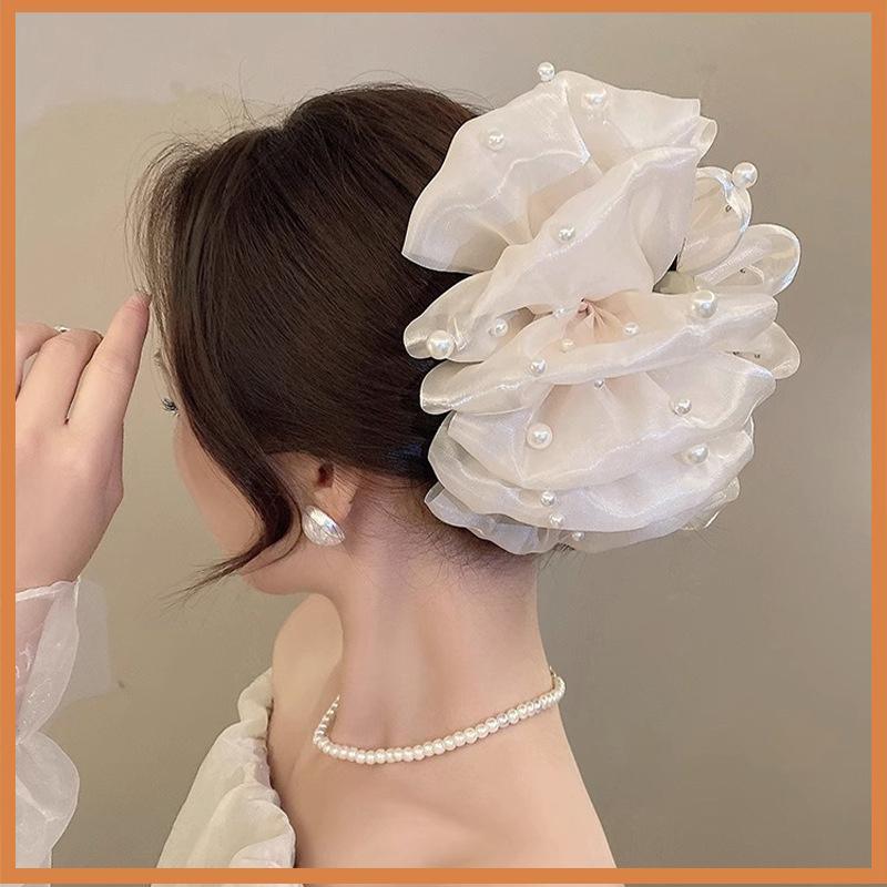 [BG] Verão Doce Multi-Camada Malha Tule Grande Arco Grampos De Garra De Cabelo Para Mulheres Elegante Bowknot Rabo De Ca