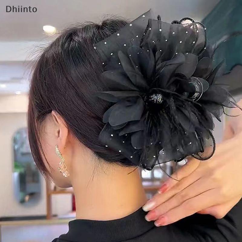 [Dhiint] Malha Renda Pena Fita Arco Garras De Cabelo Hairpin Grande Rabo De Cavalo Titular Grampos Acessórios Para Mulhe