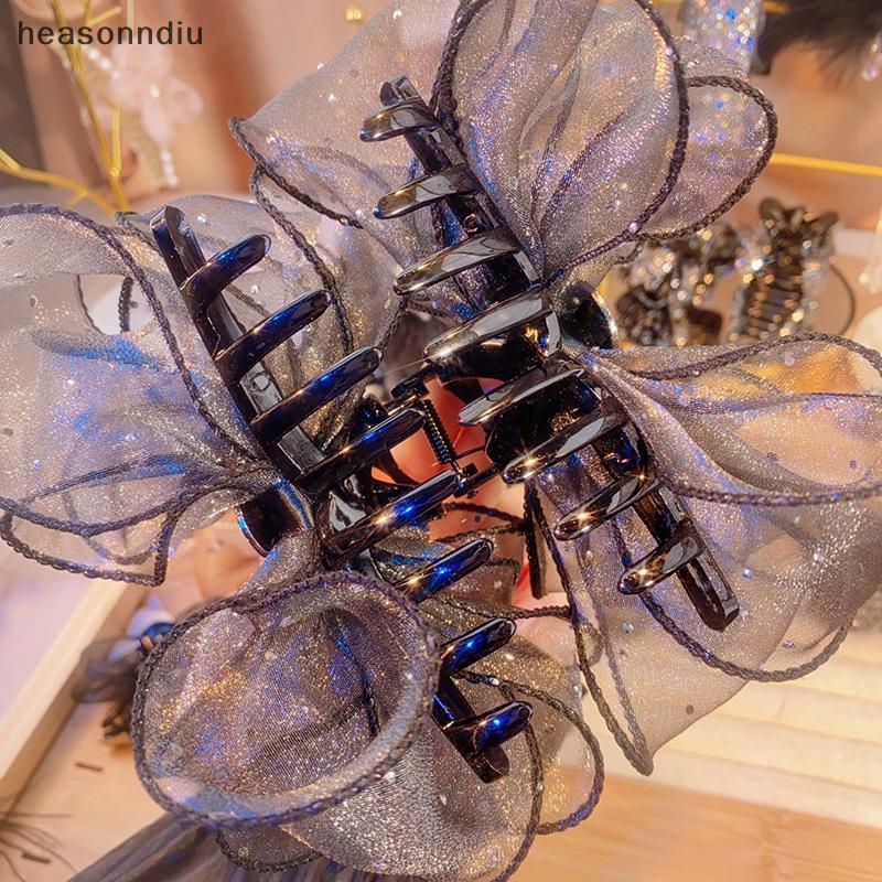 [heasonndiu] Malha Arco Strass Garra De Cabelo Vintage Elegante Grampo Grampos De Tubarão Para Mulheres Moda Acessórios