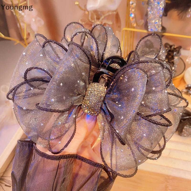 [Youngmg] Malha Arco Strass Garra De Cabelo Vintage Elegante Grampo Grampos De Tubarão Para Mulheres Moda Acessórios ngm