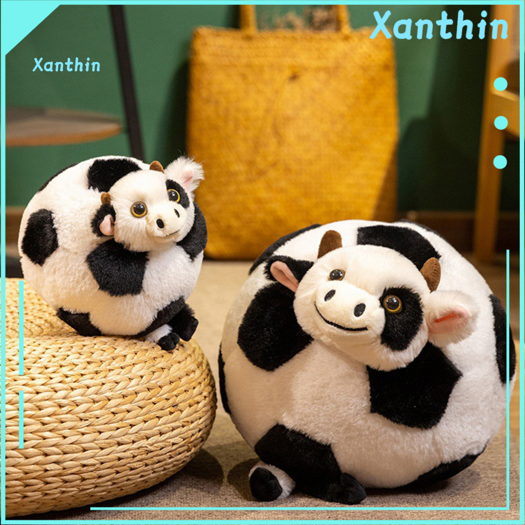 Plush Cow Toy Soccer – Cute Soft Stuffed Animal Pillow Adorable Cuddly Gift for Kids Birthday Present Nursery Decor Pe