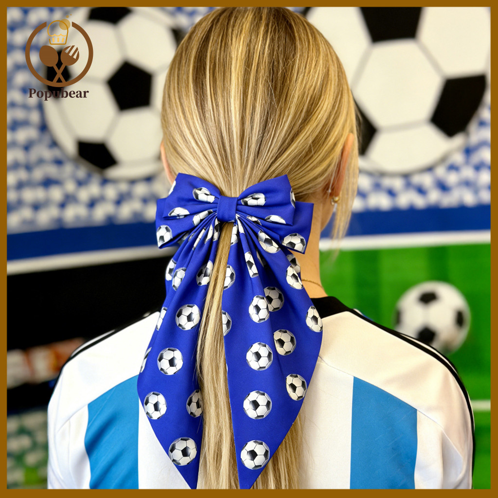 Extra Ribbon Hair Clip Bow Hairpin Bowknot for Girls Soccer Pattern Back Head Spring Party Accessory Stylish and Cute fo
