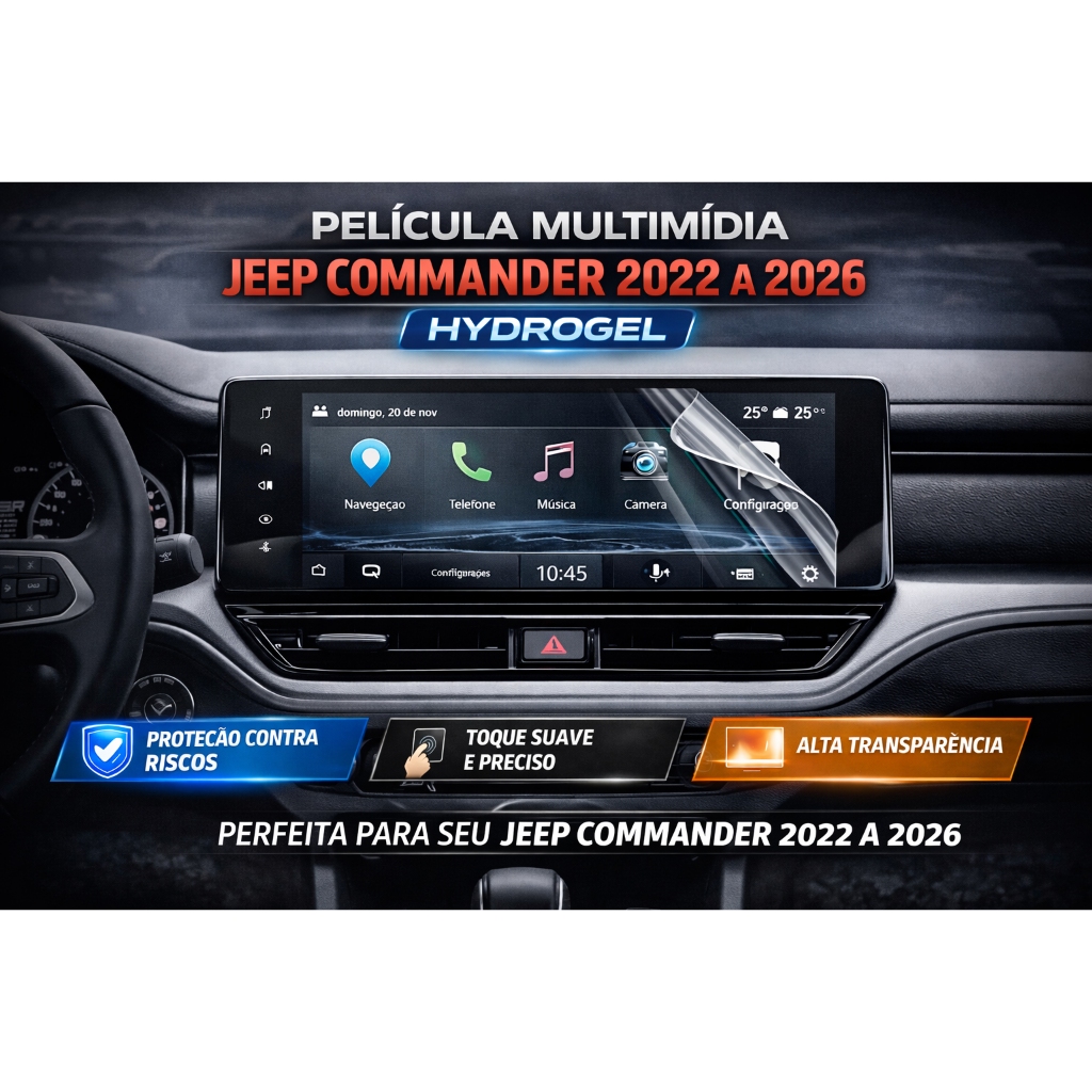 Película Multimídia Jeep Commander 2022 a 2026 Hydrogel