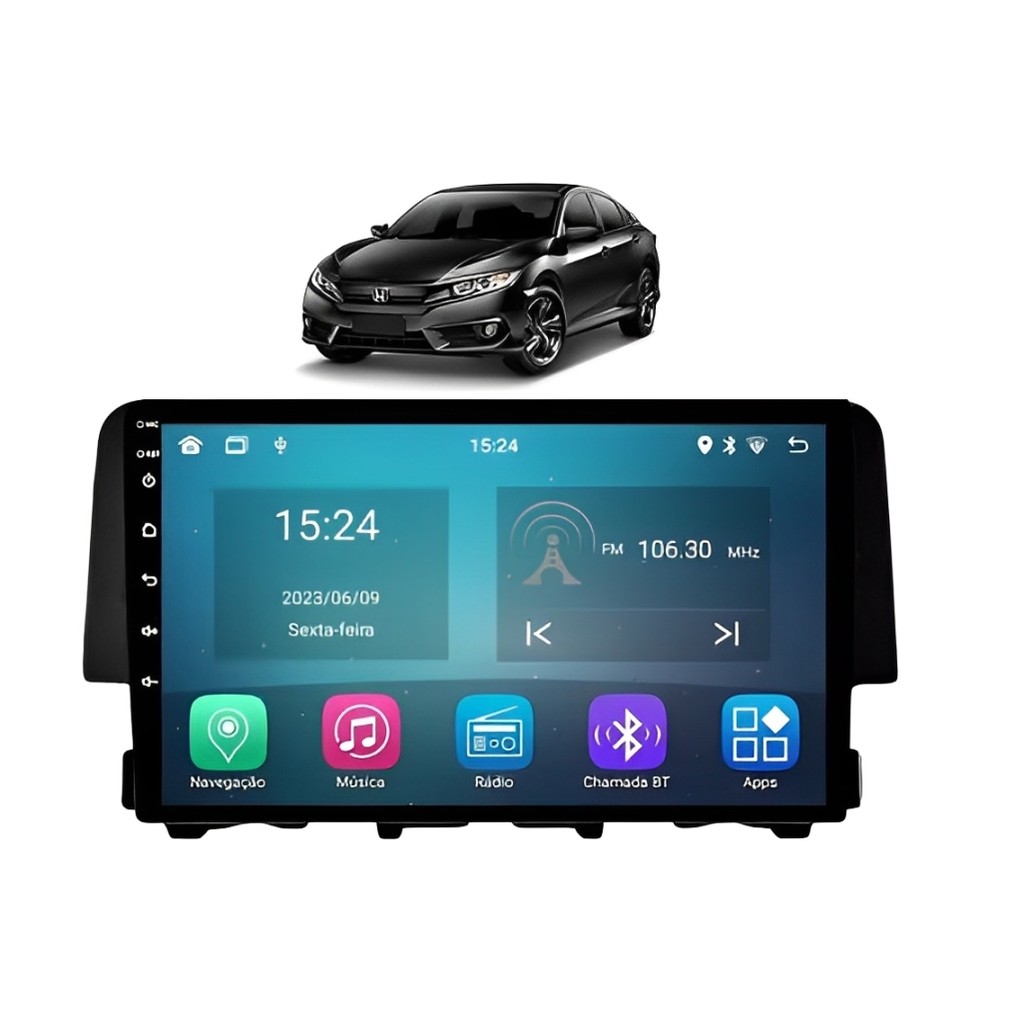 Kit Multimídia Civic G10 2017 / 2022 9 Pol Android Carplay 2/32GB - Roadstar 915BR