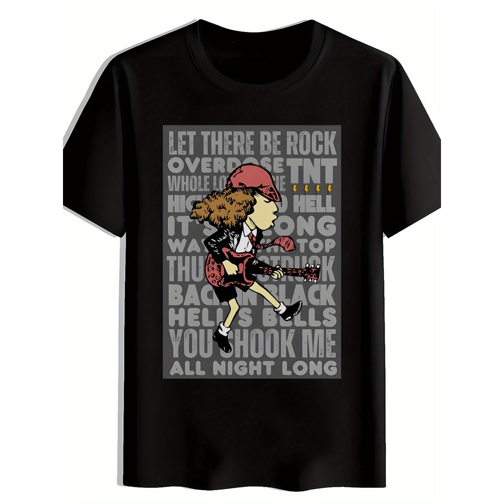 Music.Soul Camiseta Masculina Vintage Rock Band Gráfica Let There Be Rock Música Fãs Retrô Verão Praia Presente Tecido