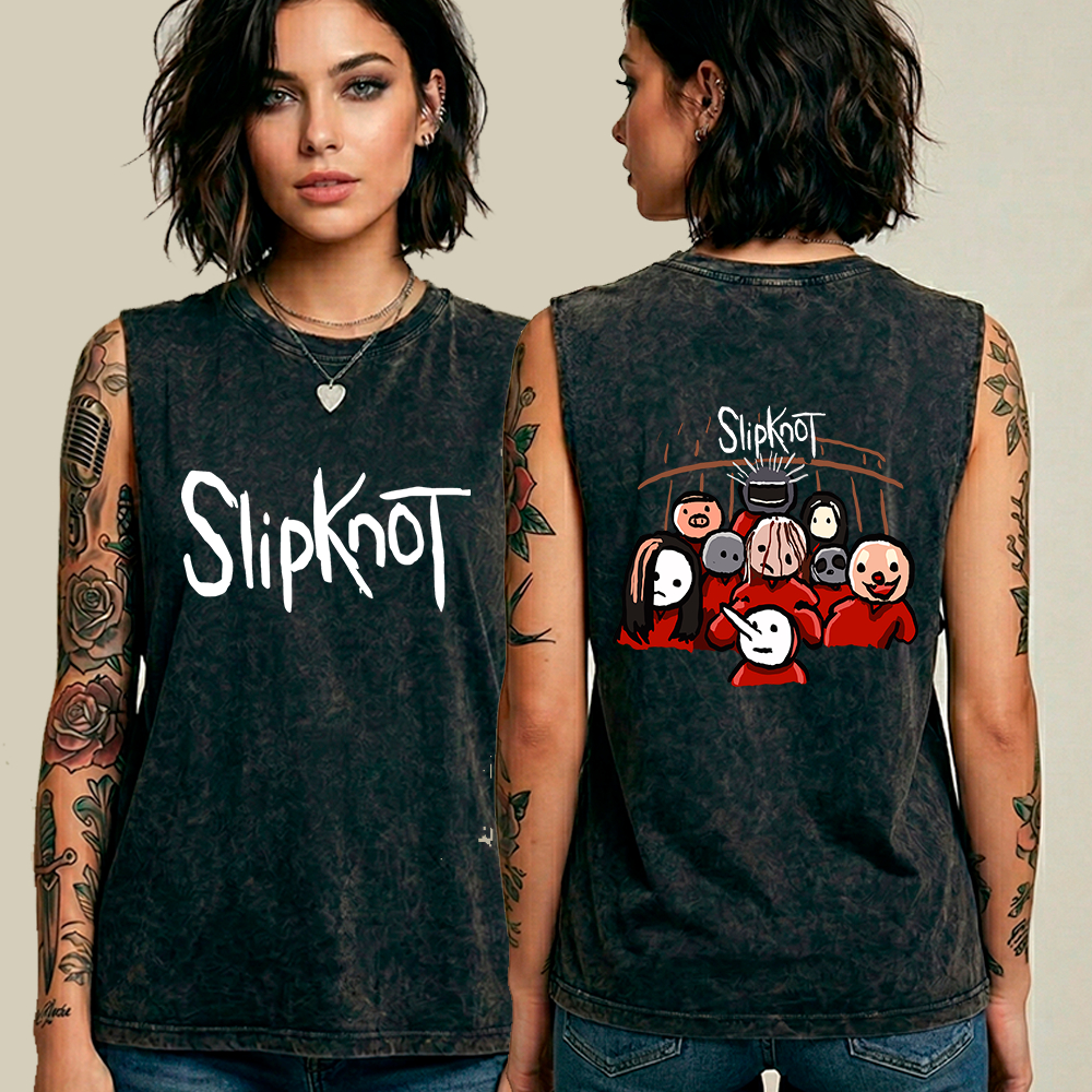 Blusa Regata Estonada Vintage Retro Algodão Unissex Slipknot Members Cute Band Rock Dark Gotico