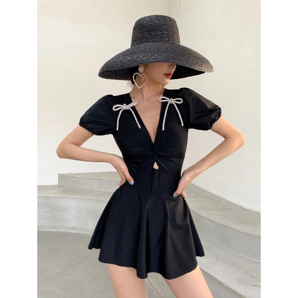 Golden Bead Maiô Feminino 2023 Novo Estilo High-End Sensação Simples Saia de Uma Peça Estilo Slimmer Look Cover Barriga