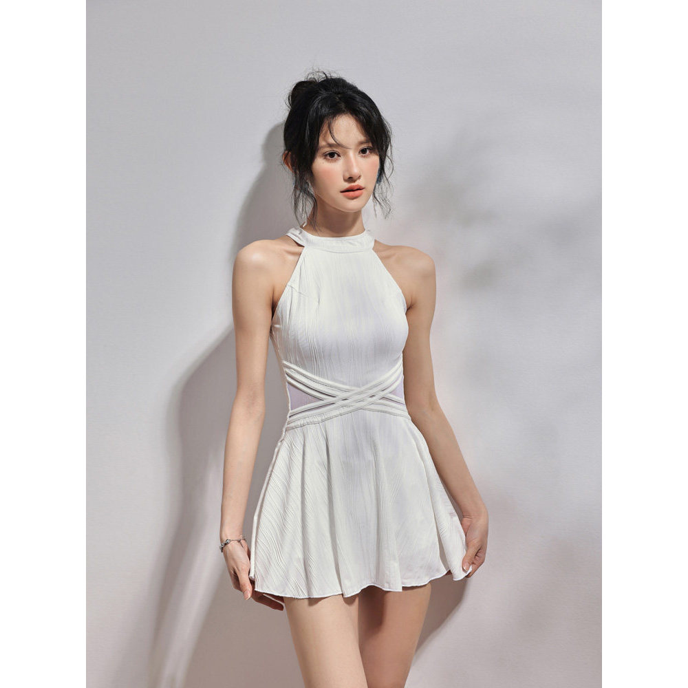 Golden Bead Maiô Feminino 2024 Novo Estilo High-End Sensação Cobrindo Carne Mais Magro Look Reunindo Saia Estilo Maiô de