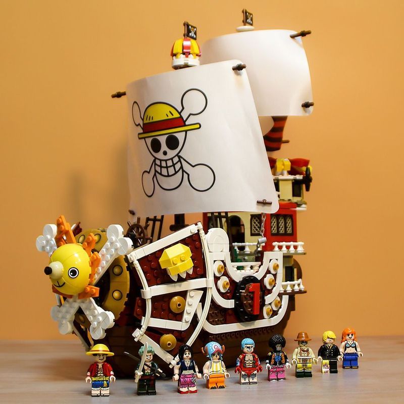 Compatível One Piece Wanli Sunshine Sonny Golden Mery Navio Pirata Montado Bloco de Construção Modelo de Brinquedo