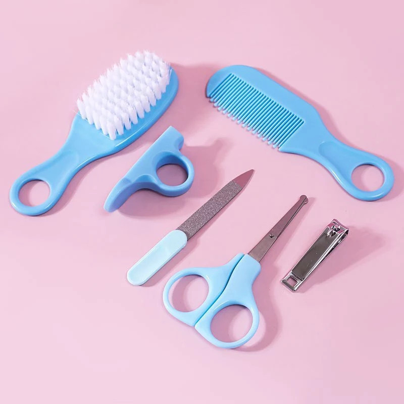 Kit Cuidados e Higiene Para Bebês 06 Peças Escova de Cabelo Cortador de Unhas Capa de Proteção