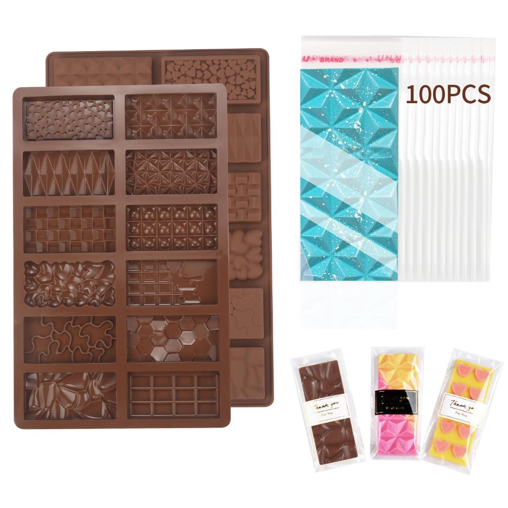Molde De Barra De Chocolate Profundo , 1 Peça De Silicone Com Sacos De 100 Pces , Quebra Antiaderente Grosso Moldes De D
