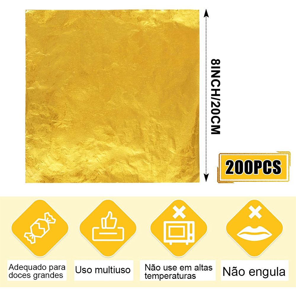 Papel de embrulho da barra de chocolate de 200 pces, papel de embrulho da barra de chocolate de alumínio dourado de 20x2